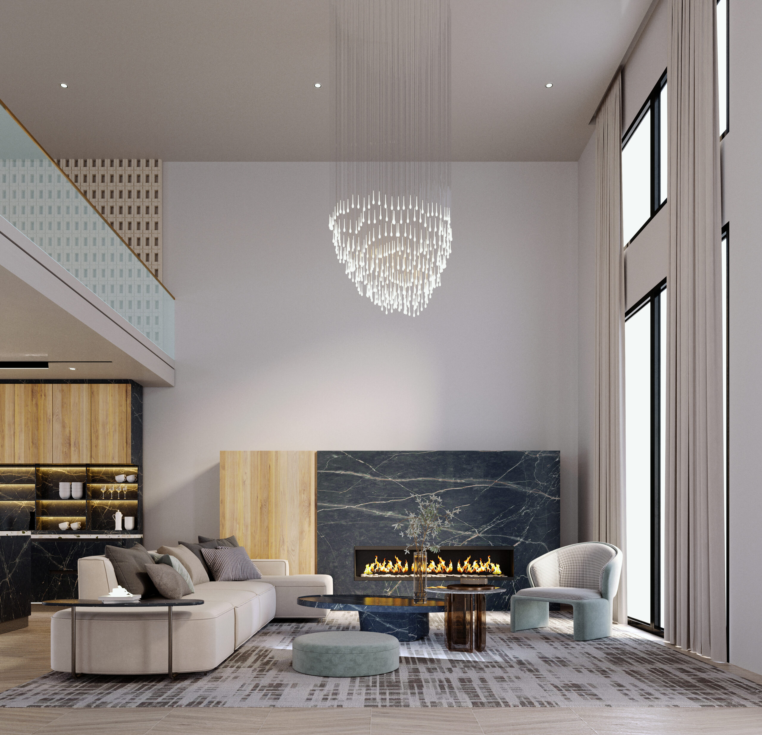 3d rendering3d illustration interior scene mockupliving roomlarge sofawhite tone light wood grainwall decoration