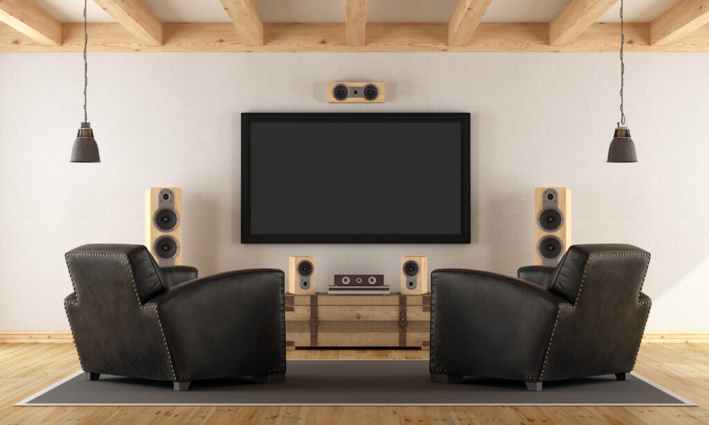 home cinema system with vintage furniture