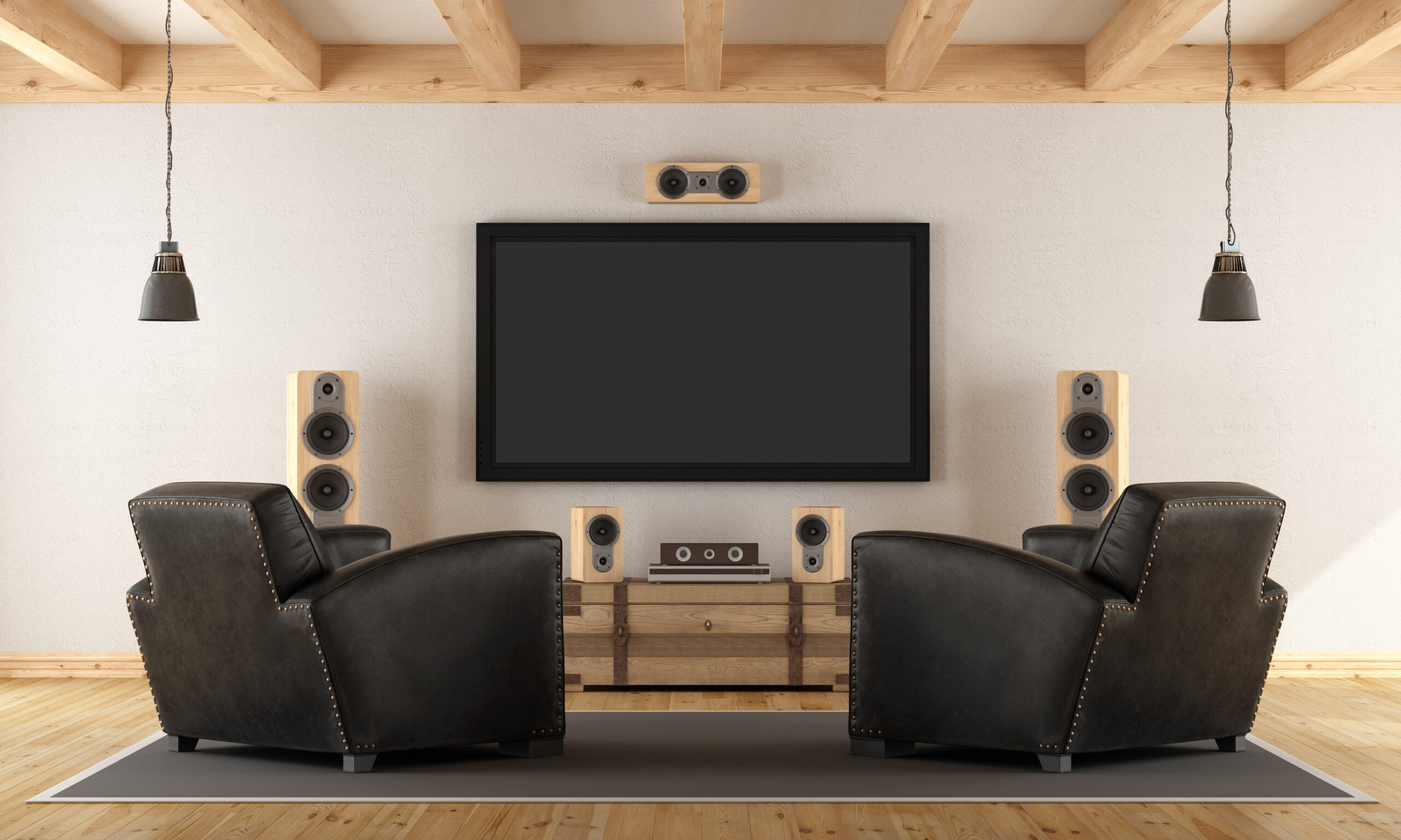 home cinema system with vintage furniture